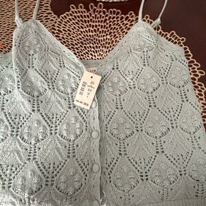 Light Blue/Mint green Crochet Knit Top